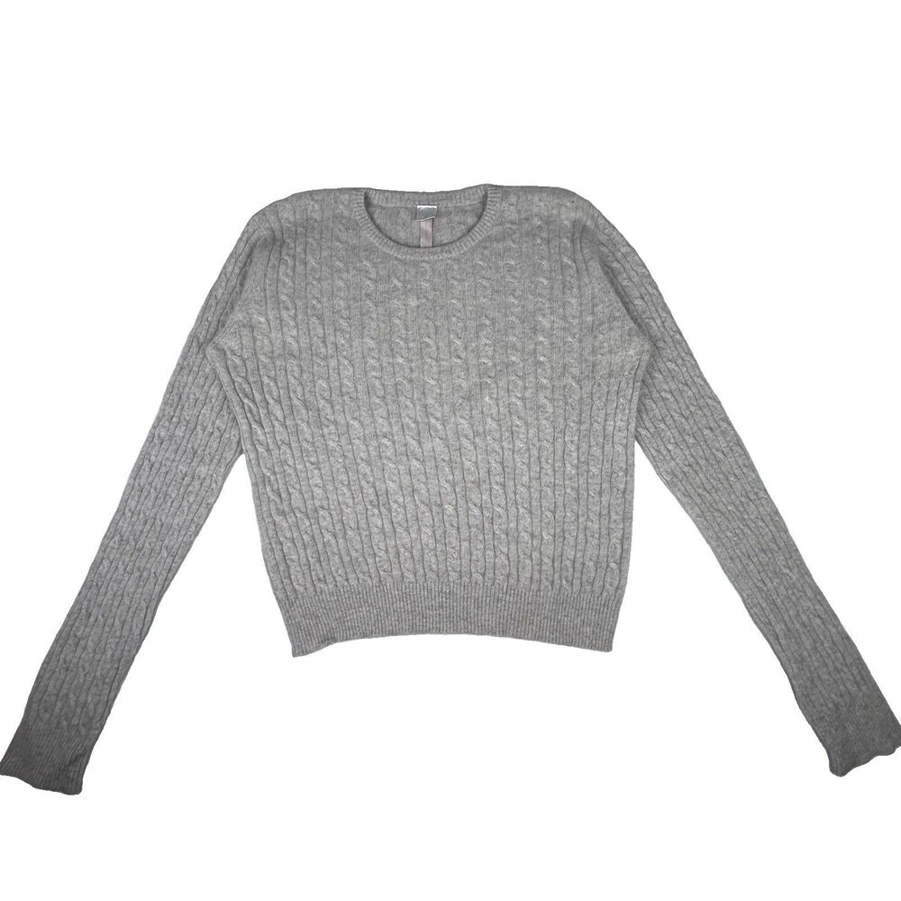 Aqua cable knit gray 100 % cashmere pull-over classic preppy sweater Sz L